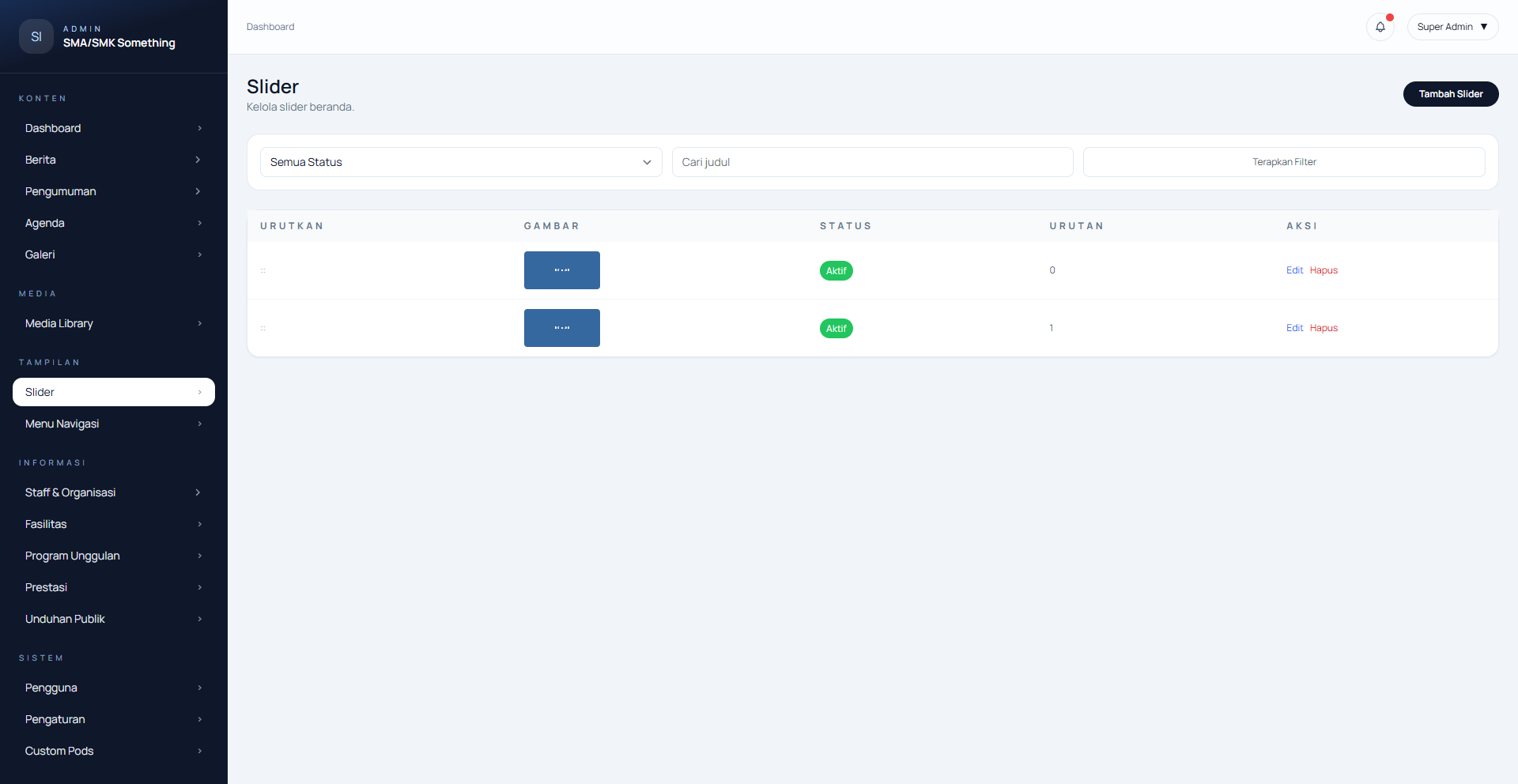 Menu Slider