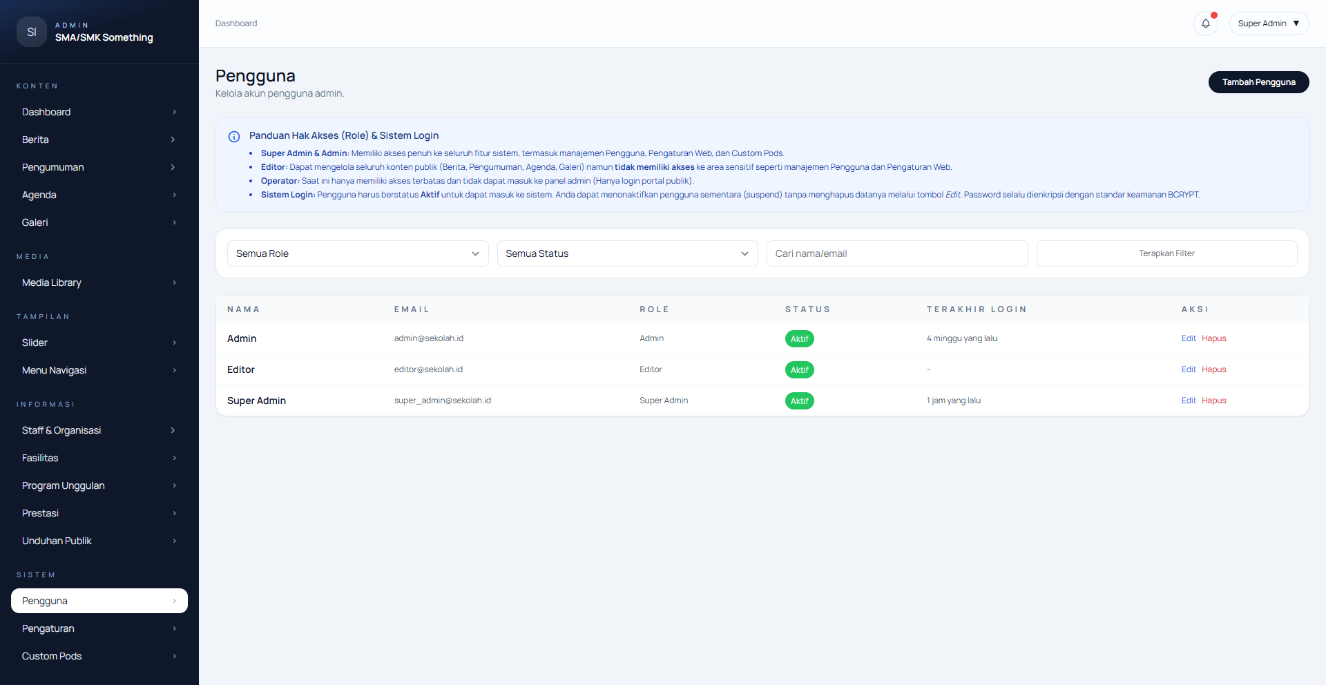 Audit Log & Users
